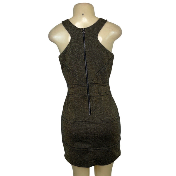 BCBGGeneration Black Gold Glitter Mini Bodycon Dress Sleeveless Racerback Sz S