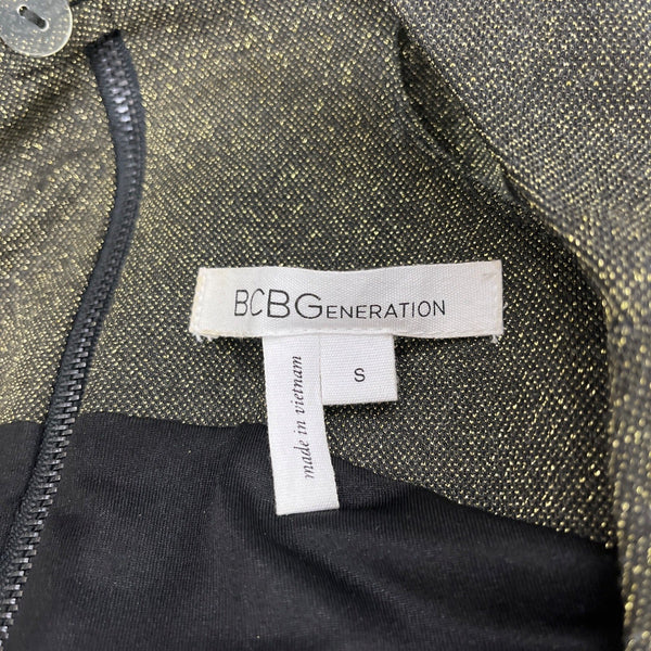 BCBGGeneration Black Gold Glitter Mini Bodycon Dress Sleeveless Racerback Sz S