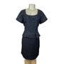 St. John Womens Gray Jacquard Floral Dress Scoop Neck Short Sleeves Sz 14
