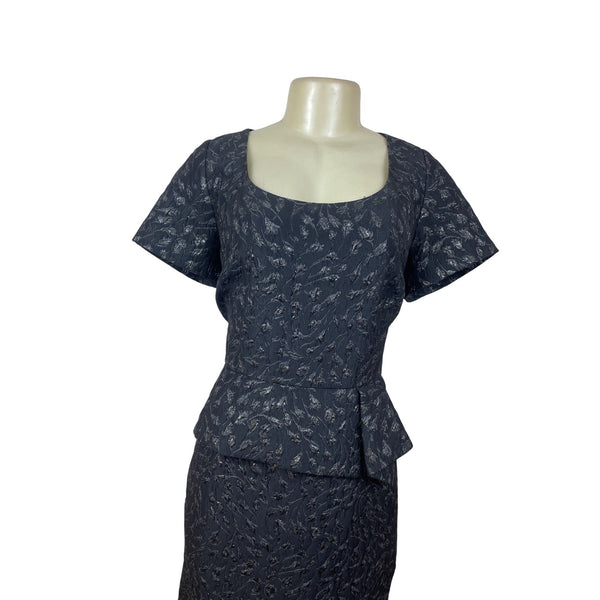 St. John Womens Gray Jacquard Floral Dress Scoop Neck Short Sleeves Sz 14