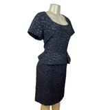 St. John Womens Gray Jacquard Floral Dress Scoop Neck Short Sleeves Sz 14