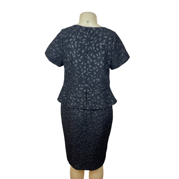 St. John Womens Gray Jacquard Floral Dress Scoop Neck Short Sleeves Sz 14