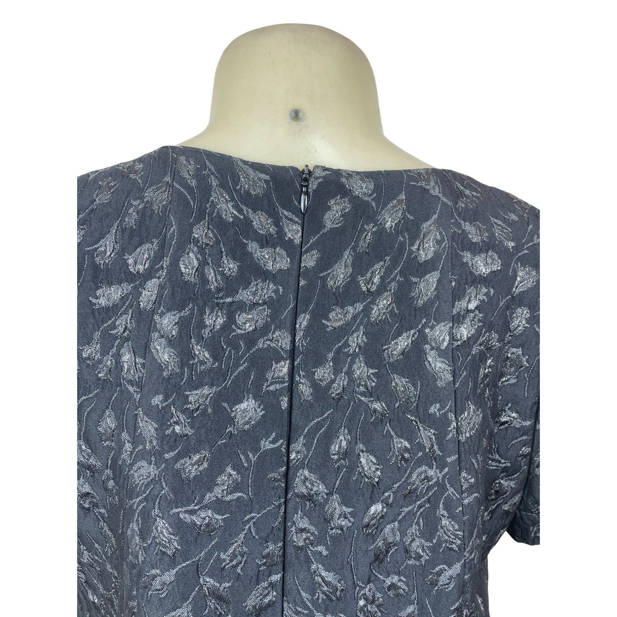 St. John Womens Gray Jacquard Floral Dress Scoop Neck Short Sleeves Sz 14
