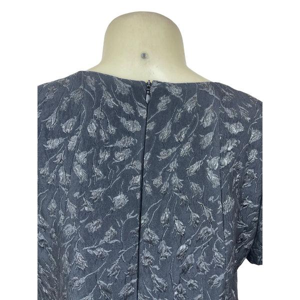 St. John Womens Gray Jacquard Floral Dress Scoop Neck Short Sleeves Sz 14