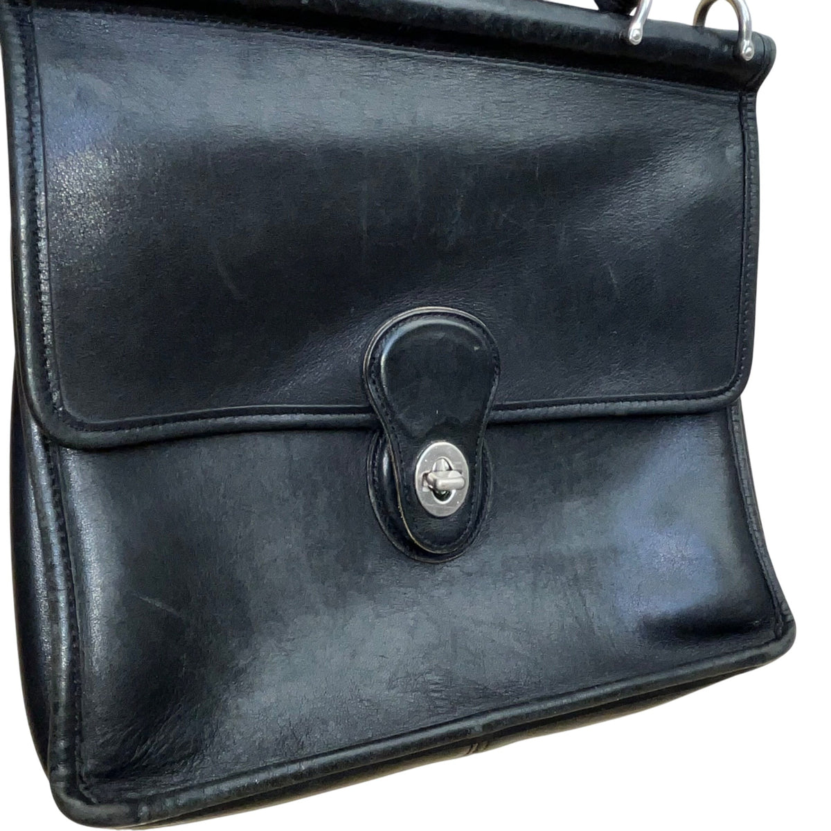 Vintage Coach Unisex Black Leather Top Handle Turn Lock Crossbody Bag Size S