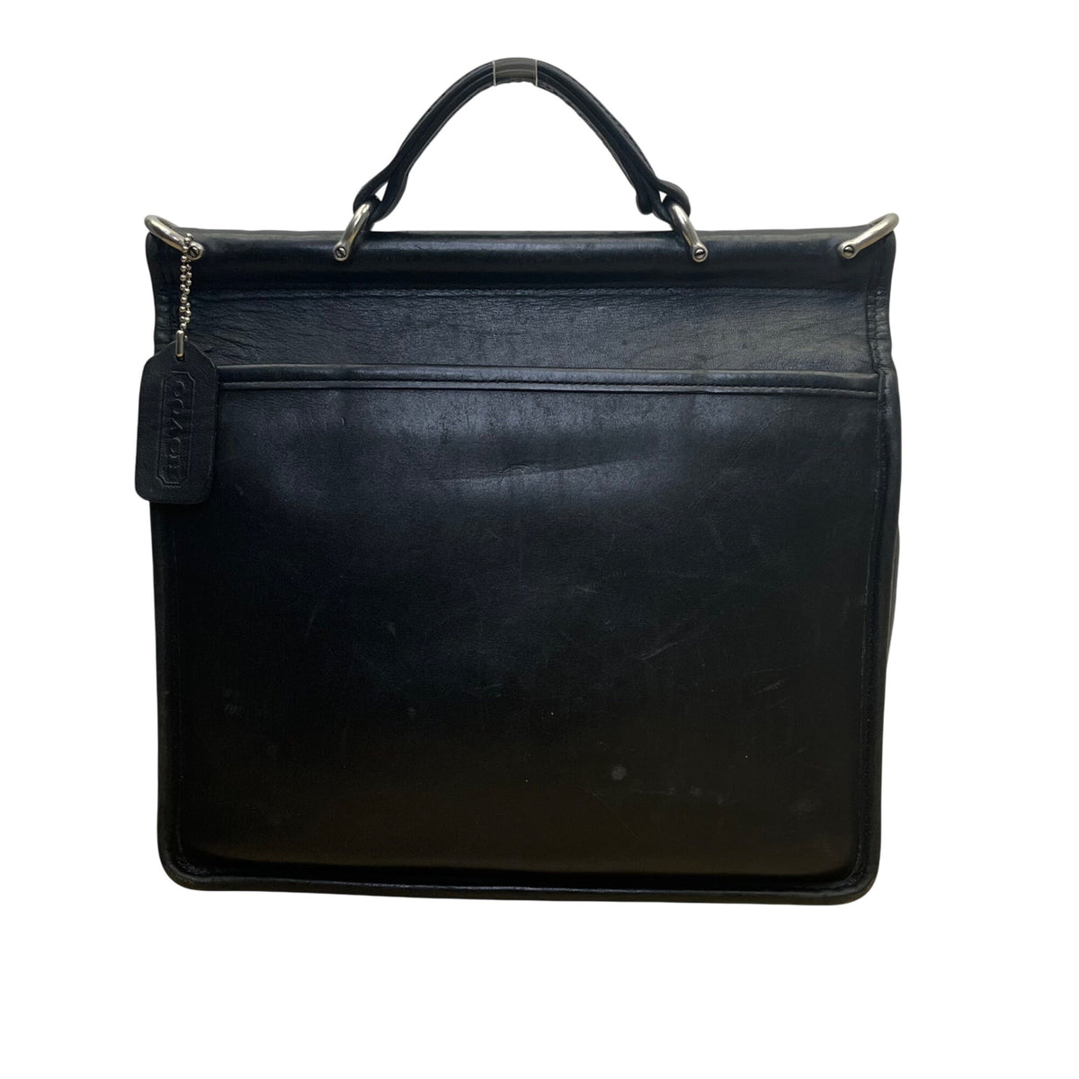 Vintage Coach Unisex Black Leather Top Handle Turn Lock Crossbody Bag Size S
