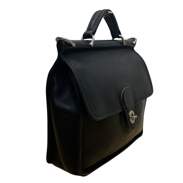 Vintage Coach Unisex Black Leather Top Handle Turn Lock Crossbody Bag Size S