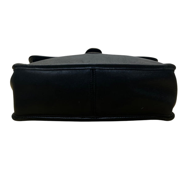 Vintage Coach Unisex Black Leather Top Handle Turn Lock Crossbody Bag Size S