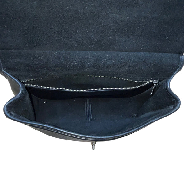 Vintage Coach Unisex Black Leather Top Handle Turn Lock Crossbody Bag Size S