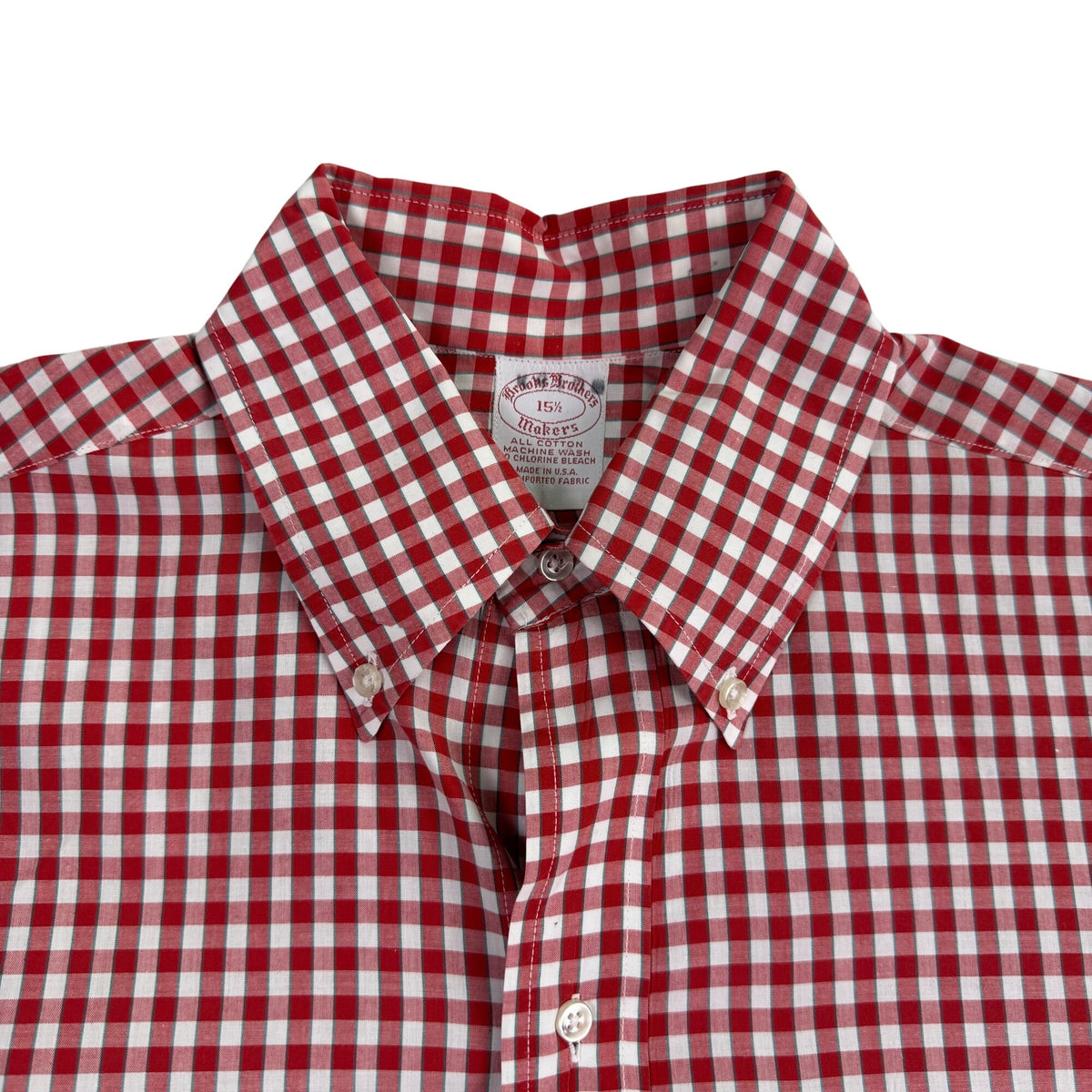 Brooks Brothers Mens Red/White Gingham Short-Sleeve Button-Up Shirt Size 15 1/2