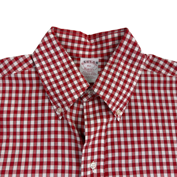 Brooks Brothers Mens Red/White Gingham Short-Sleeve Button-Up Shirt Size 15 1/2