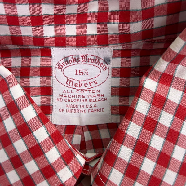 Brooks Brothers Mens Red/White Gingham Short-Sleeve Button-Up Shirt Size 15 1/2
