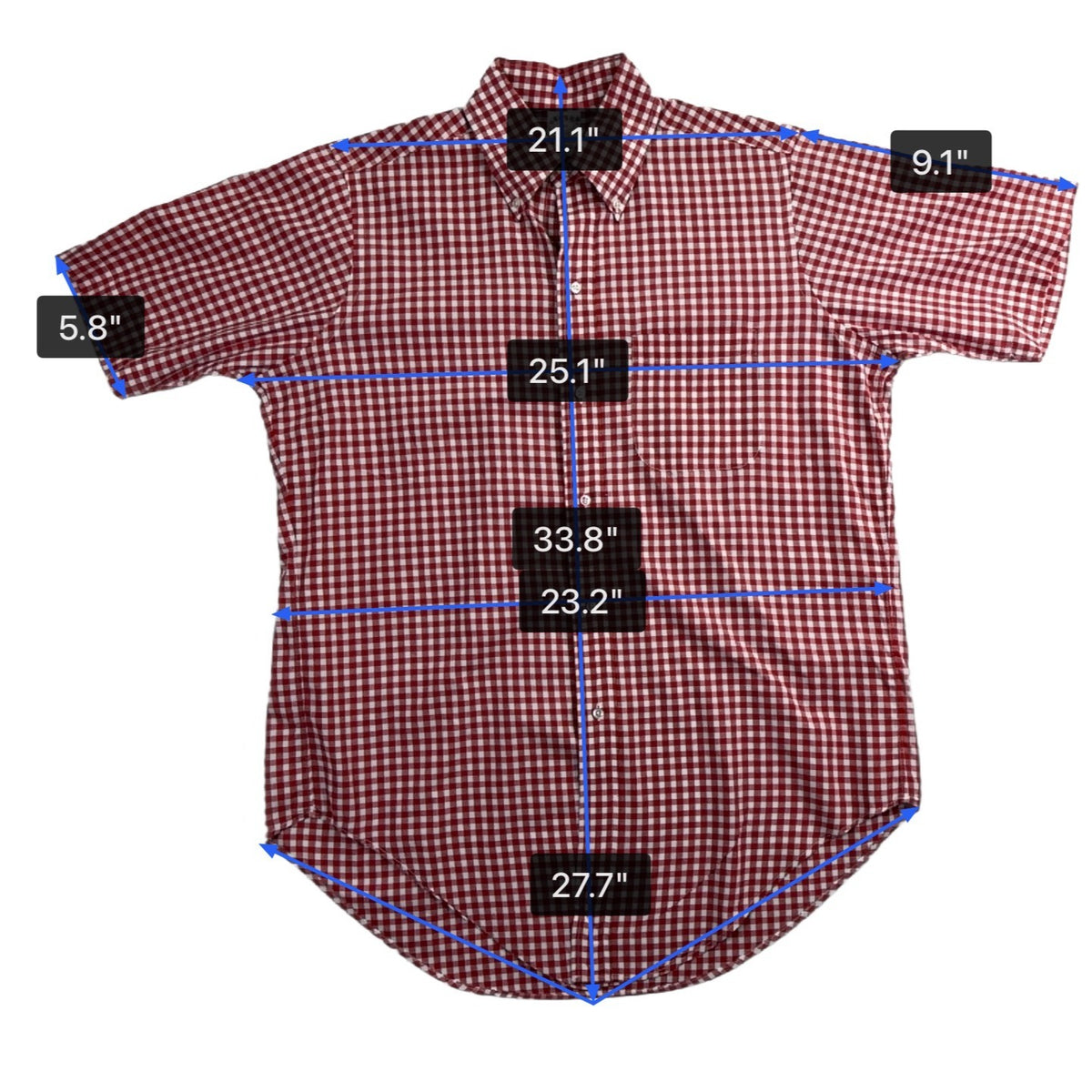 Brooks Brothers Mens Red/White Gingham Short-Sleeve Button-Up Shirt Size 15 1/2