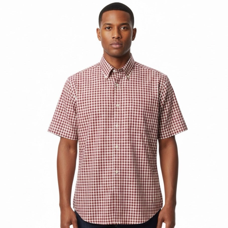 Brooks Brothers Mens Red/White Gingham Short-Sleeve Button-Up Shirt Size 15 1/2