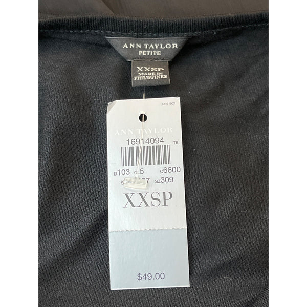 Ann Taylor Women's Black Petite Short Sleeve Shirt Sz XXSP- NWT