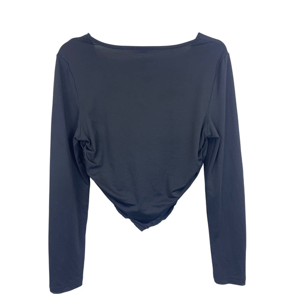 Black Long Sleeve Drape Front Top For Women Elegant Stretch Fabric Size L
