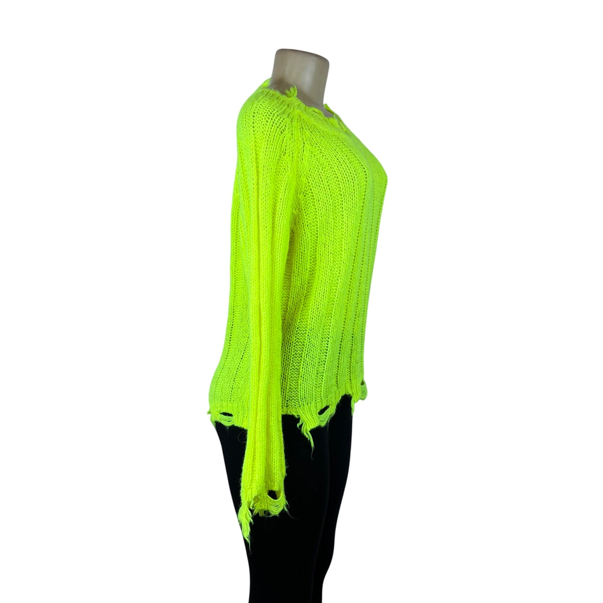 Imperial Womens Neon Yellow Acrylic Polyamide Distressed Knit Sweater Sz M