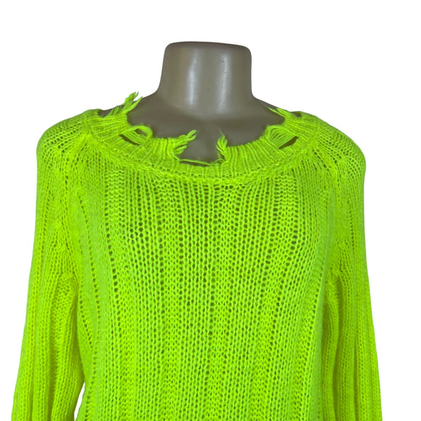 Imperial Womens Neon Yellow Acrylic Polyamide Distressed Knit Sweater Sz M