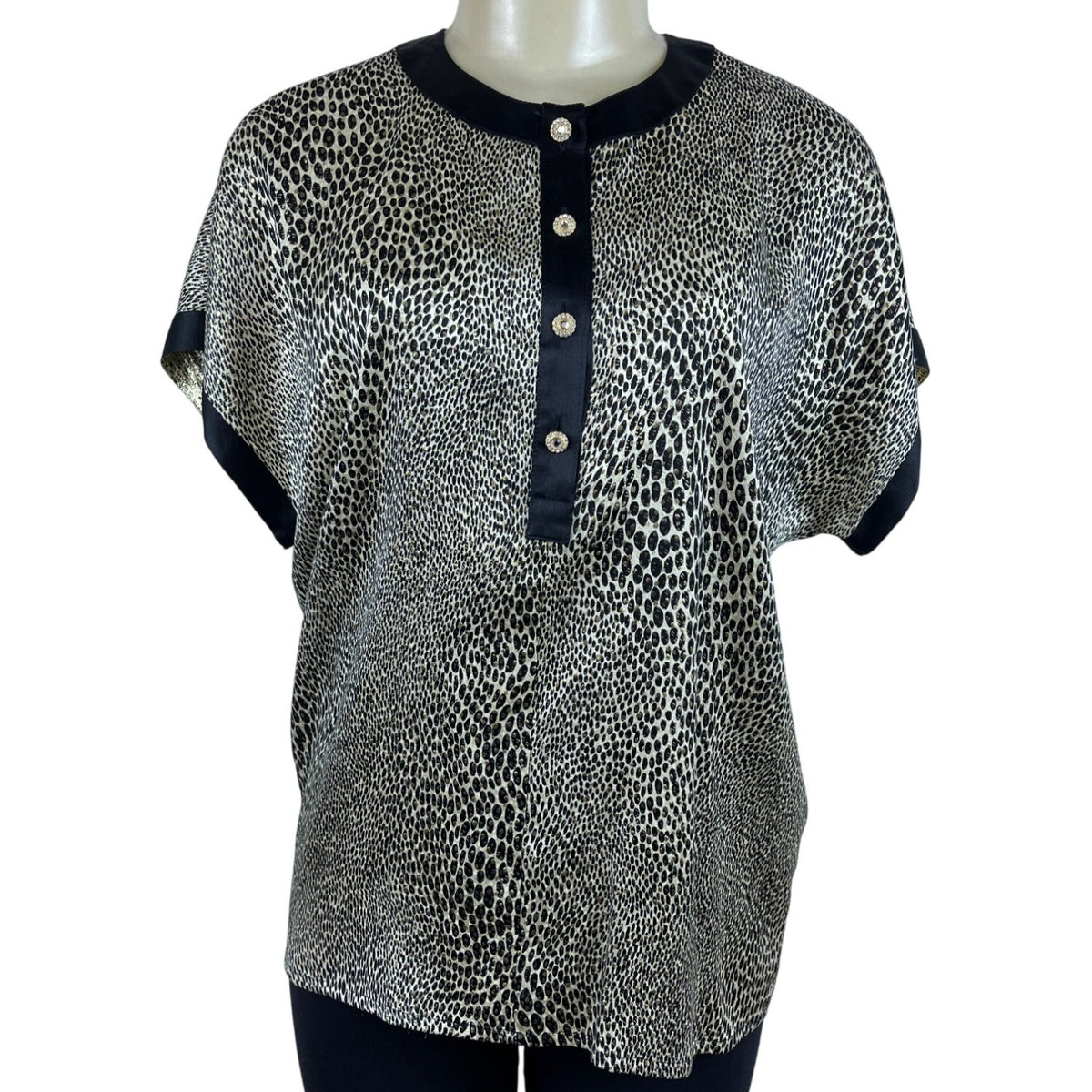 Escada Women's Black Animal Print Silk Top Size 40