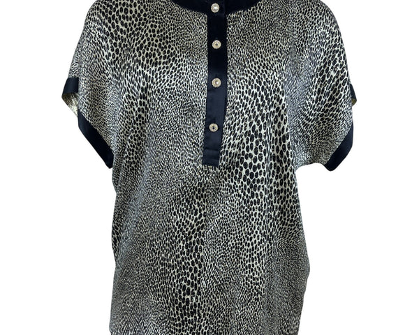Escada Women's Black Animal Print Silk Top Size 40