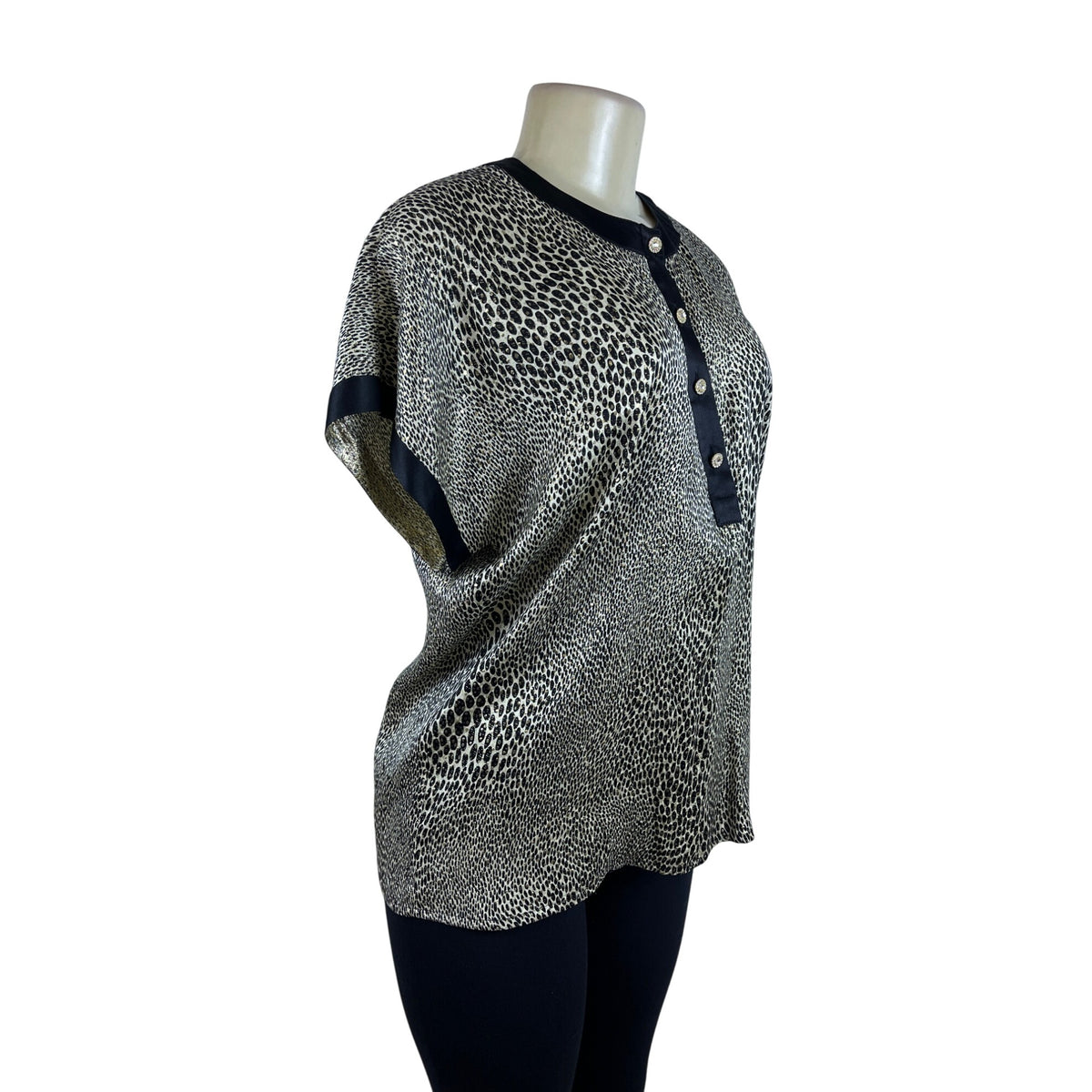 Escada Women's Black Animal Print Silk Top Size 40