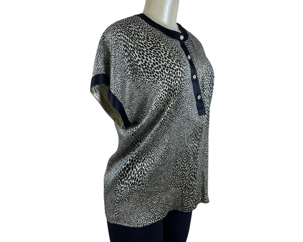 Escada Women's Black Animal Print Silk Top Size 40