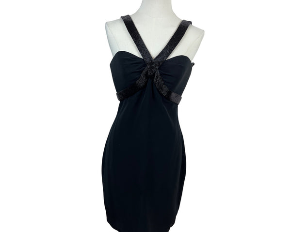 Cashé Black Cocktail Dress With Beaded Straps & Back Zipper Size 4
