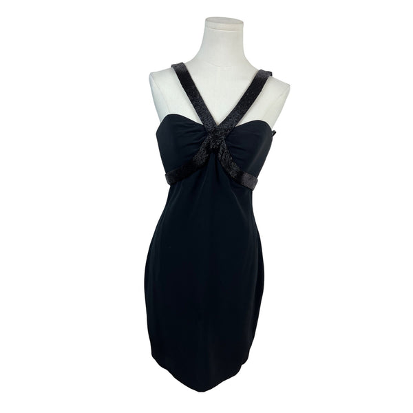Cashé Black Cocktail Dress With Beaded Straps & Back Zipper Size 4