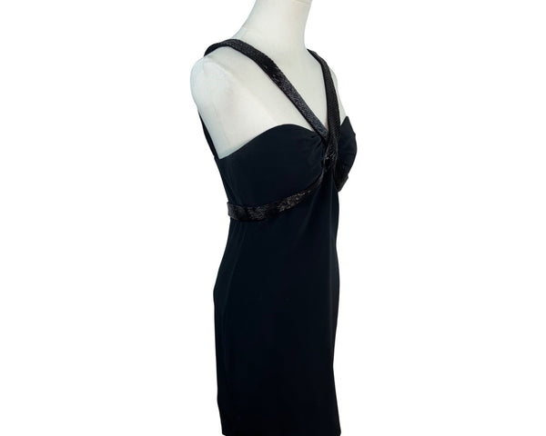 Cashé Black Cocktail Dress With Beaded Straps & Back Zipper Size 4