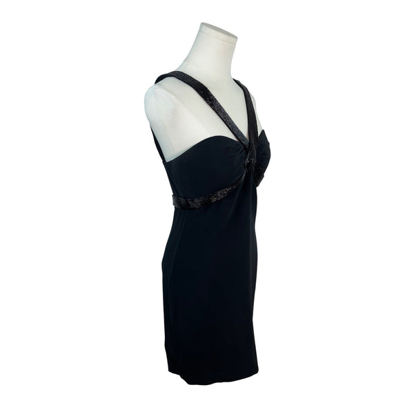 Cashé Black Cocktail Dress With Beaded Straps & Back Zipper Size 4