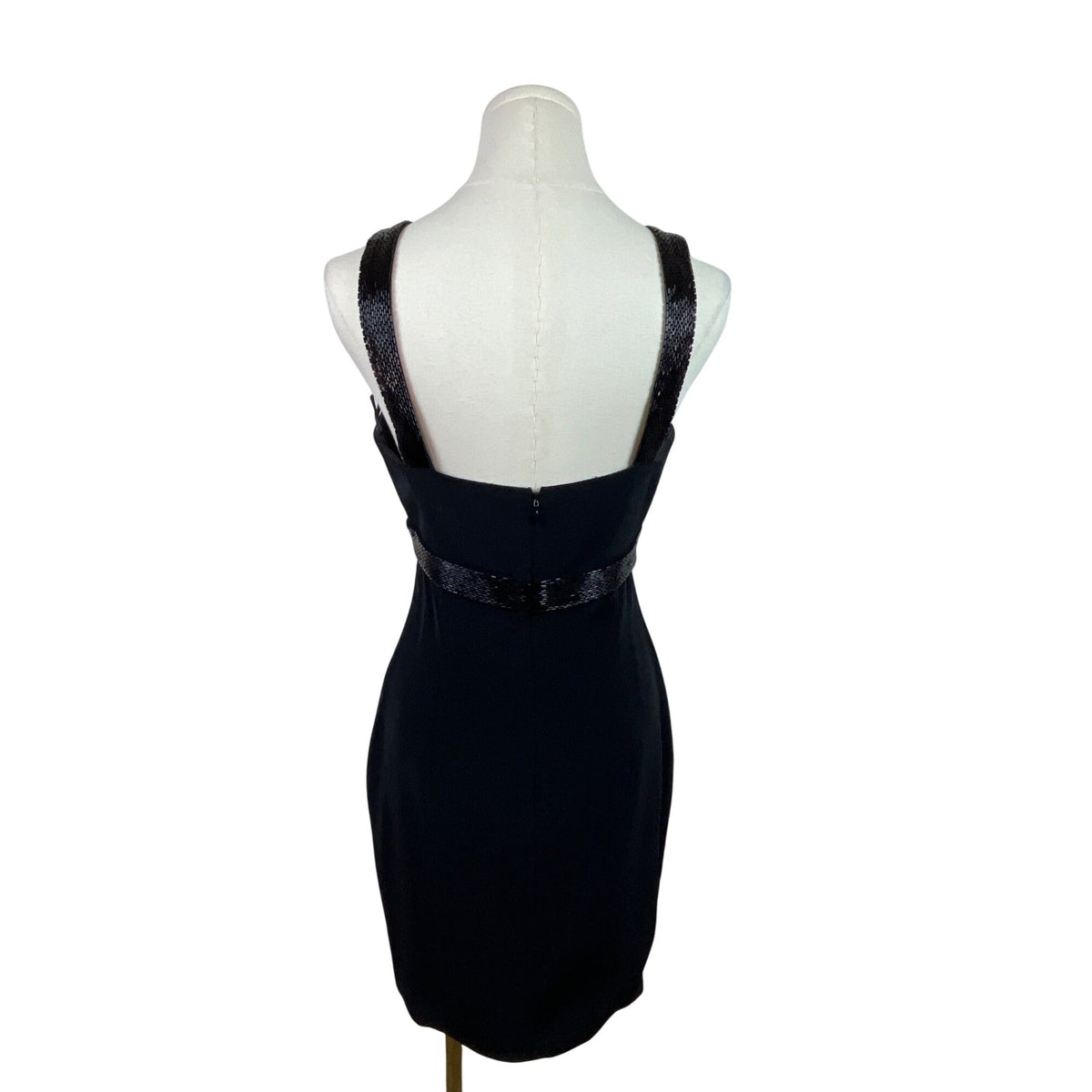 Cashé Black Cocktail Dress With Beaded Straps & Back Zipper Size 4