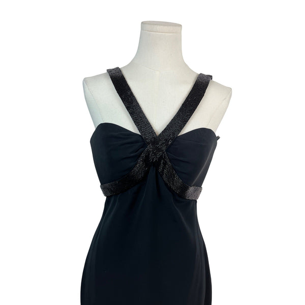 Cashé Black Cocktail Dress With Beaded Straps & Back Zipper Size 4