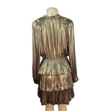 Metallic Gold Tiered Ruffle Long Sleeve Mini Dress By Current Air Size S