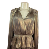 Metallic Gold Tiered Ruffle Long Sleeve Mini Dress By Current Air Size S