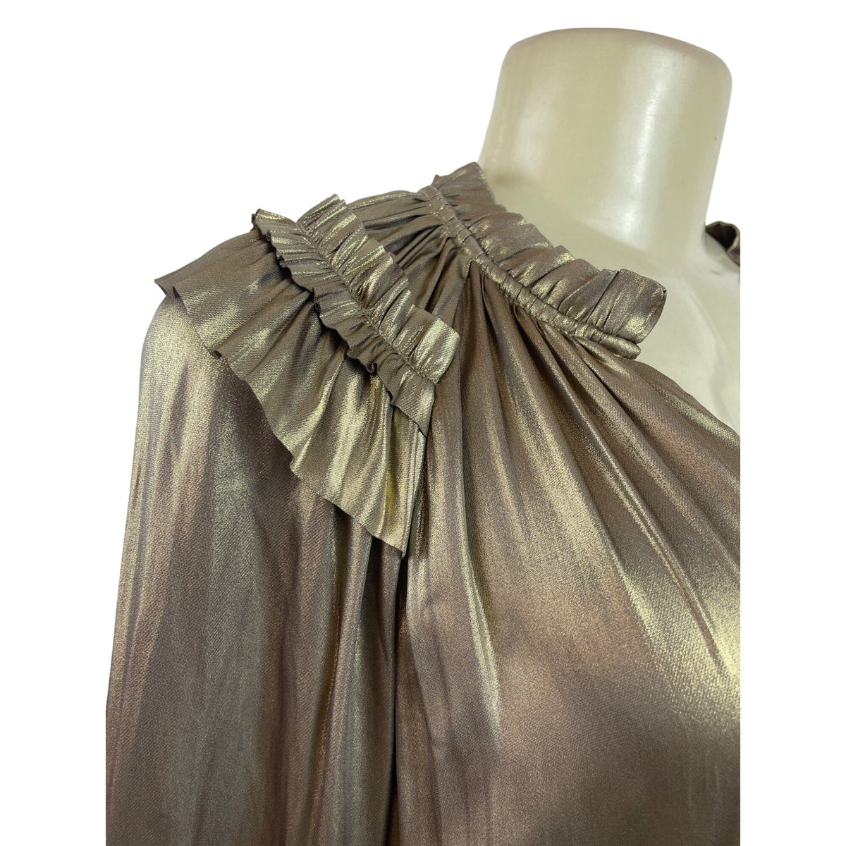 Metallic Gold Tiered Ruffle Long Sleeve Mini Dress By Current Air Size S