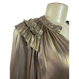 Metallic Gold Tiered Ruffle Long Sleeve Mini Dress By Current Air Size S