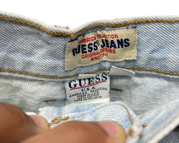 Guess Womens Light Wash Denim High-Waist Rolled Hem Shorts 100% Cotton USA Made M