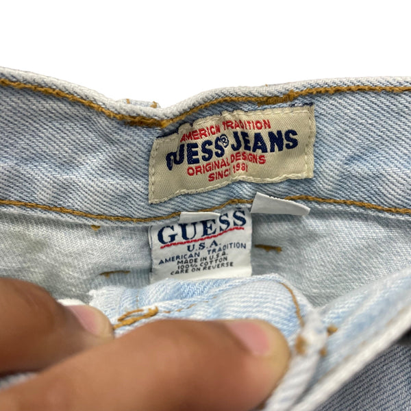 Guess Womens Light Wash Denim High-Waist Rolled Hem Shorts 100% Cotton USA Made M