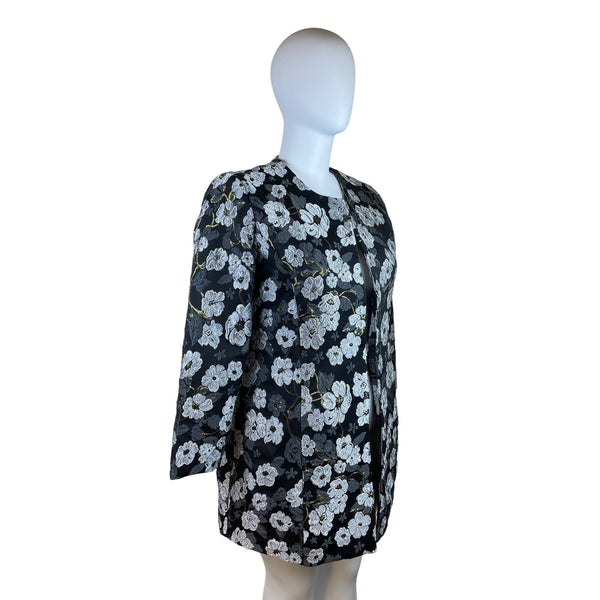 Slinky Brand Women’s Black & White Floral Jacquard Long Sleeve Coat Size XL