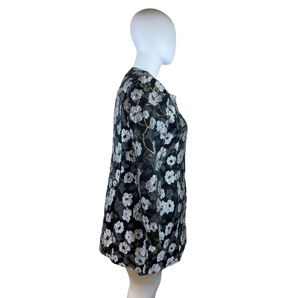 Slinky Brand Women’s Black & White Floral Jacquard Long Sleeve Coat Size XL