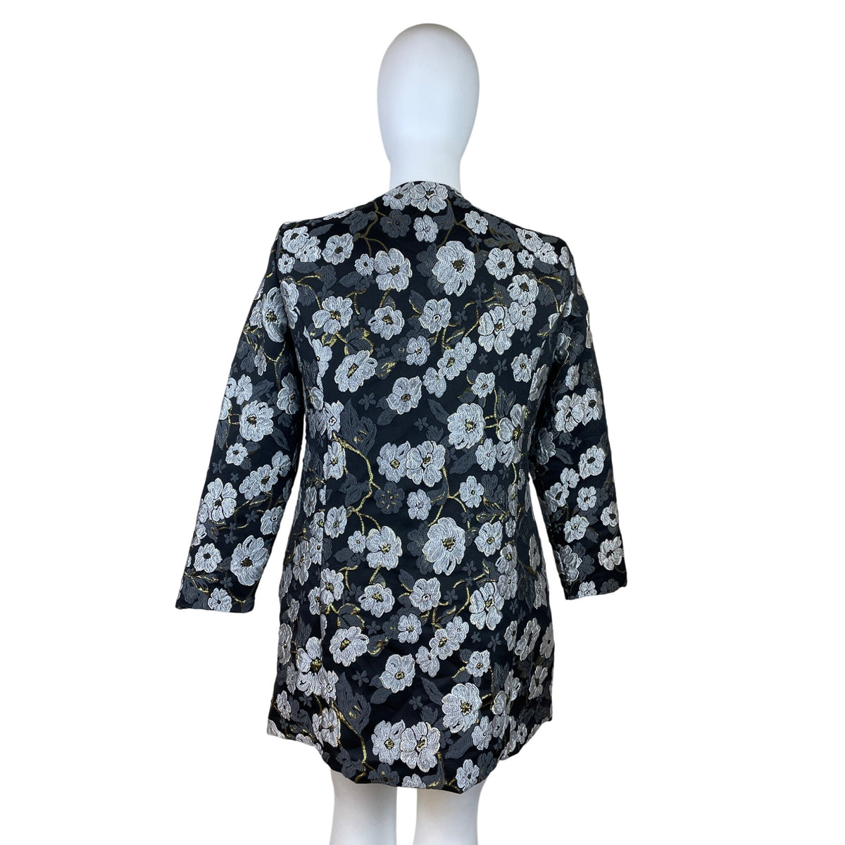 Slinky Brand Women’s Black & White Floral Jacquard Long Sleeve Coat Size XL