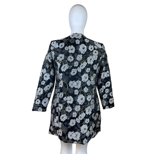 Slinky Brand Women’s Black & White Floral Jacquard Long Sleeve Coat Size XL