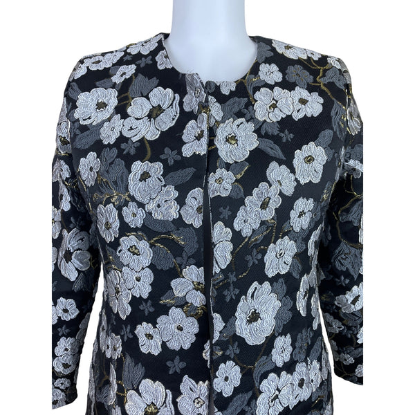 Slinky Brand Women’s Black & White Floral Jacquard Long Sleeve Coat Size XL