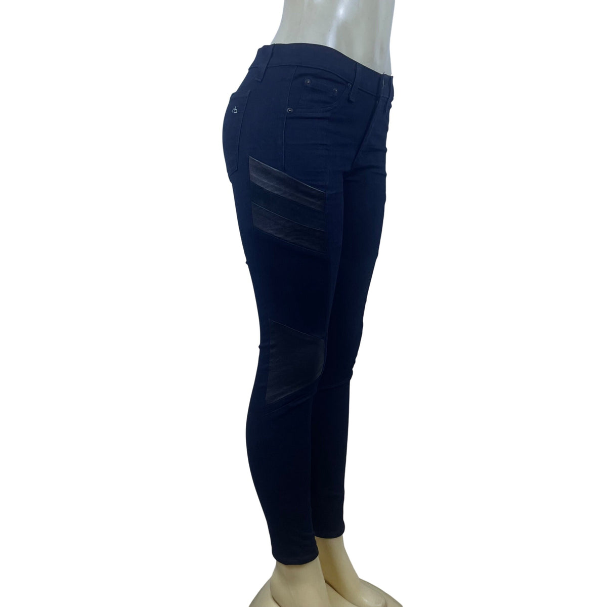 Rag & Bone Women's Dark Blue Mid-Rise Skinny Jeans Moto Style Size 28