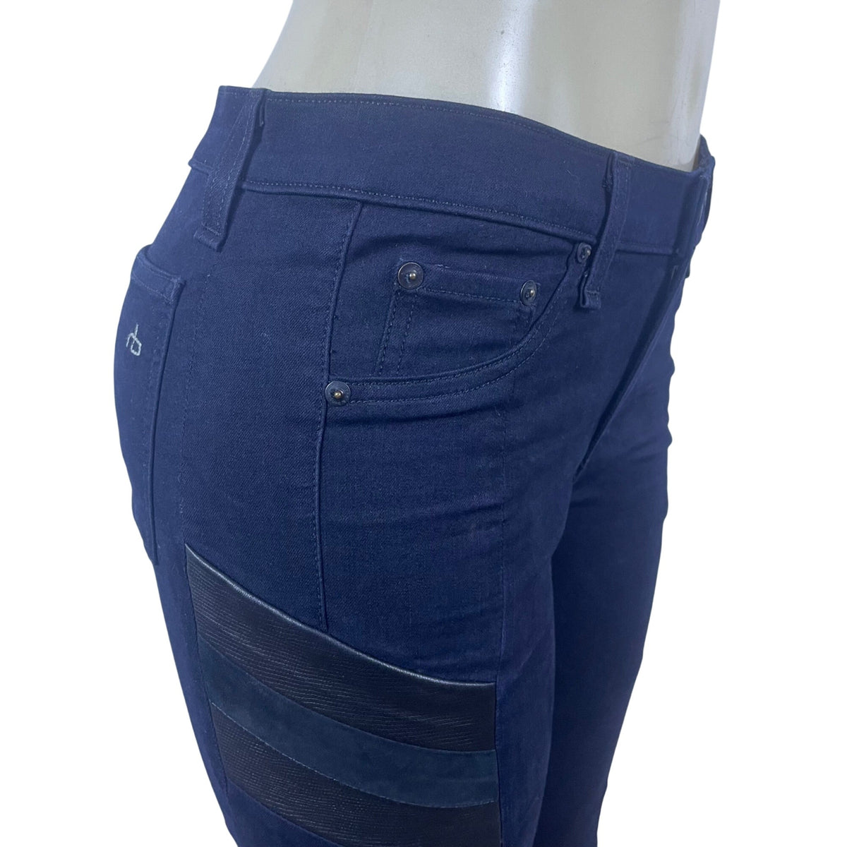 Rag & Bone Women's Dark Blue Mid-Rise Skinny Jeans Moto Style Size 28