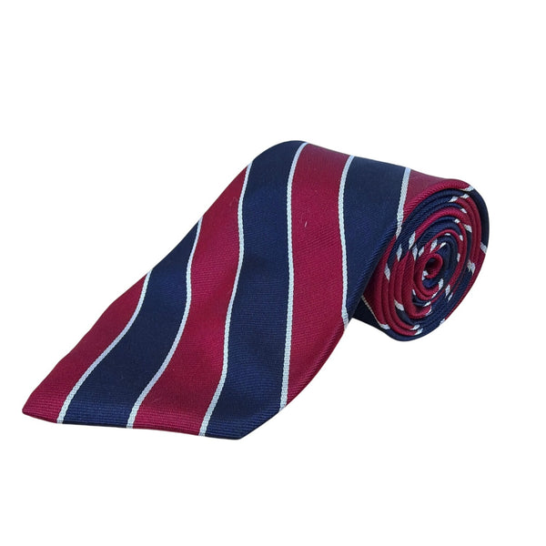 Vintage Brooks Brothers Red & Navy Striped All Silk Tie Hand Made USA