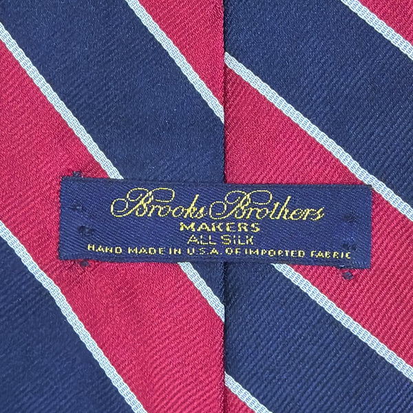 Vintage Brooks Brothers Red & Navy Striped All Silk Tie Hand Made USA