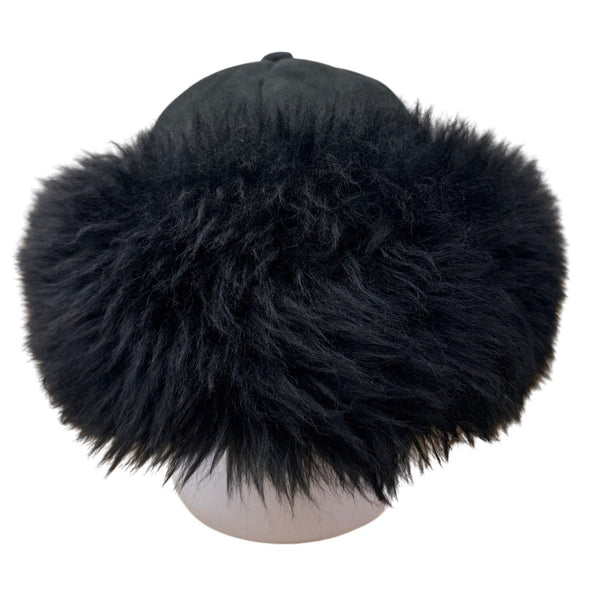 Leprachaun Sheepskin Co Black Fur-Lined Winter Hat Size Large Made in USA