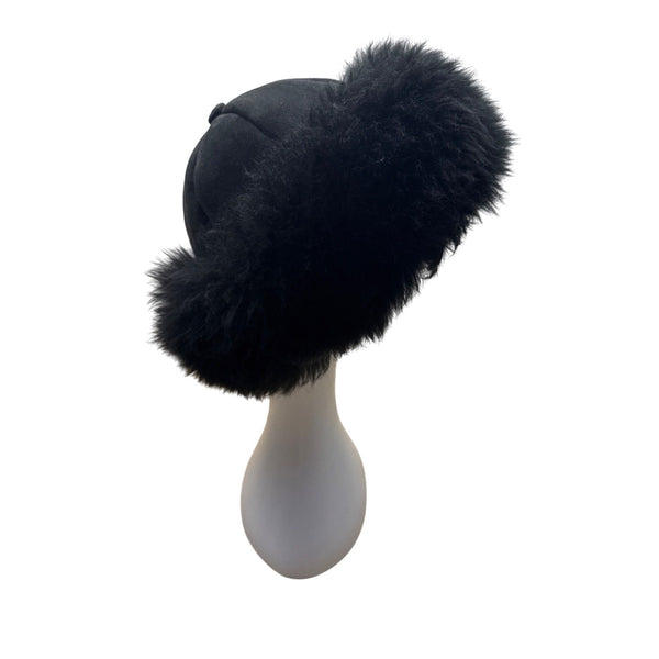 Leprachaun Sheepskin Co Black Fur-Lined Winter Hat Size Large Made in USA