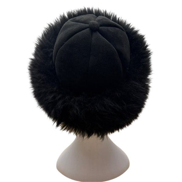 Leprachaun Sheepskin Co Black Fur-Lined Winter Hat Size Large Made in USA